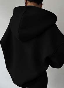 Sudadera informal de lana de manga larga de gran tamaño para mujer, Jersey de invierno XXL bordado, estilo lavado, cuello con capucha Suelto - Product Image 2