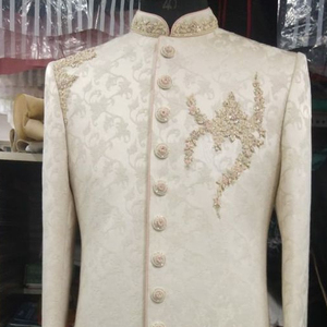 LATEST DESIGN GOLD ZARI EMBROIDERY on WHITE SHERWANI WITH <b>PANT</b> DRESS & ALSO MATCHING SHOE WITH DRESS for PARTY-WEAR/WEDDING@2023 - Product Image 1