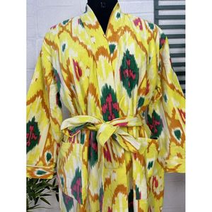 Luxury Unisex Robe Luxury Velvet House <b>Kimono</b> <b>Jacket</b> Reversible <b>Silk</b> Lined Elegant Ikat Yellow Malibu Bluish XL Perfect Autumn - Product Image 2