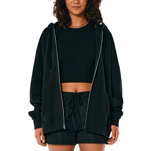 Pull à capuche en polaire 100% coton, couleur unie, haute qualité, personnalisé, Design de marque, manches longues, fermeture éclair, pour femmes, vente en gros - Product Image 2