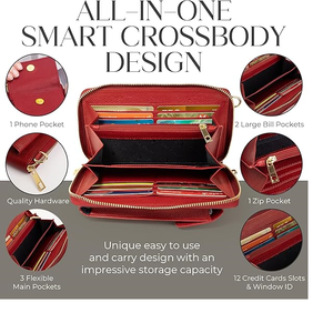 Cartera de cuero larga para mujer con cierre de cremallera con forro de satén con función RFID-Tarjetero al por mayor de fábrica - Product Image 2