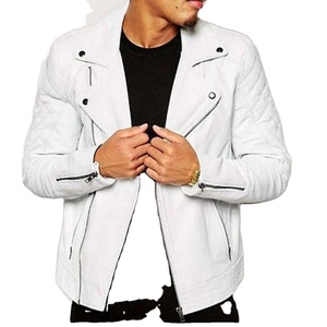 Chaqueta de Cuero de Diseño Personalizado de Primera Calidad, Chaqueta de Motociclista para Hombre, Chaqueta de Cuero Original Blanca - Product Image 3