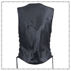 Chaleco de motorista de piel de vaca para mujer, chaleco de motocicleta de cuero Premium para mujer, chaleco clásico de motorista de piel de vaca - Product Image 2