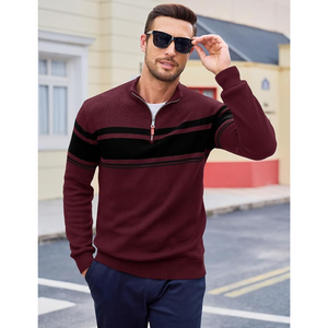 Pull-over d'hiver tendance pour homme, personnalisé OEM/ODM, à manches longues, en tricot jacquard géométrique, fourré, respirant et à séchage rapide - Product Image 1