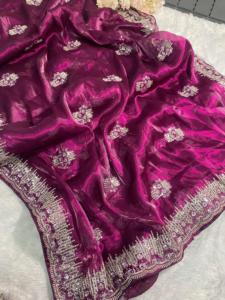 Saree Rani rouge en soie de cristal pur avec chemisier exclusif fantaisie, vêtements de fête de mariage pour occasions spéciales, vêtements pour femmes indiennes les plus vendus - Product Image 6