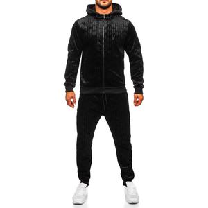 Nouveaux ensembles de survêtements en velours noir pour hommes, streetwear, qualité supérieure, sur mesure, ensembles de jogging hip-hop, capuche ajustable élégante, ensemble imprimé - Product Image 1