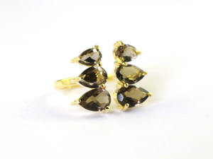 Bague en pierre précieuse de quartz fumé faite à la main, plaquée or 14 carats, laiton, bague ajustable pour femmes - Product Image 3