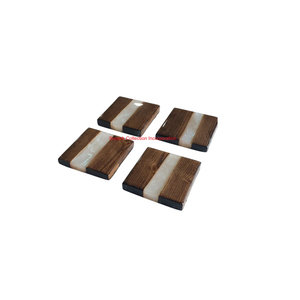 Handcrafted Wood And <b>Green</b> Resin <b>Coasters</b> Set Of 4 Dual-Tone Square Drink Mats For Home Decor Unique Tabletop Protector - Product Image 5