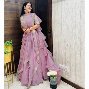 Georgette งานลำดับหนัก Chine lehengas กับทำงาน dupatta สวมใส่ล่าสุด - Product Image 2