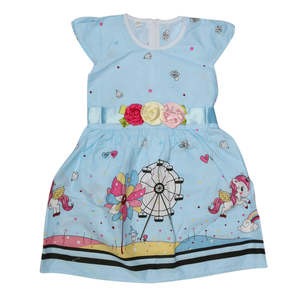 ชุดเดรสปักลายสำหรับเด็กผู้หญิง - สีฟ้า - Product Image 1