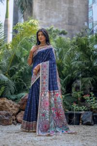 Sari Tradicional Indio de Seda Tussar con Estampados Madhubani, Fabricante y Proveedor de Moda Femenina de la India a la Tarifa Más Baja - Product Image 6