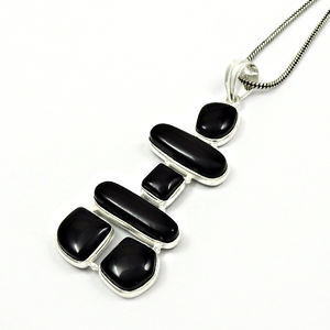 จี้โอนิกซ์สีดำสินค้าขายดี925สเตอร์ลิงอัญมณีธรรมชาติขายส่งอินเดีย - Product Image 1