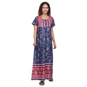 Chemise de nuit longue Evolve pour femme, bleu marine, 100 % coton imprimé, ultra douce, décontractée, confortable, design élégant - Product Image 3