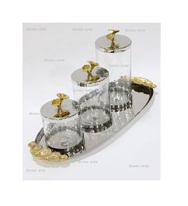 Bestest Quality Glass <b>Canister</b> With Marble Lid <b>Set</b> of 3 Different Sizes Round Shape Sweet Snacks Box For Sale - Product Image 5