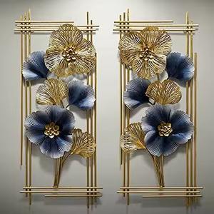 Ensemble de 2 décorations murales en fer à motifs géométriques et détails artisanaux pour la maison et le bureau. - Product Image 1