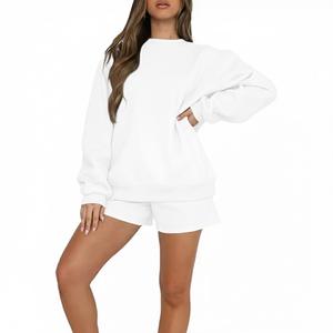 Women's Plus Size Winter Sweatshirt And <b>Shorts</b> Sets Polyester Breathable Long <b>Sleeve</b> <b>Tops</b> Solid Pattern Knee-Length Sets - Product Image 3
