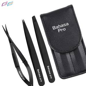 แหนบปลายเฉียงสีดำ 3 ชิ้น ทำจากสแตนเลส ปลายแหลม พร้อมบรรจุภัณฑ์แบบกำหนดเอง กรรไกรสปริง โดย Bahasa Pro - Product Image 1