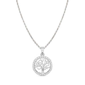 NOVAMART Fine 925 Sterling Silver <b>Tree</b> Life Pendant <b>Necklace</b> Bezel Setting Rhodium Featuring Zircon Diamond Pearl Trendy Plant P - Product Image 1