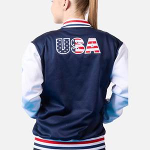 Chaqueta Letterman para Mujer, Cuerpo de Lana Cachemira Amarilla y Mangas de Cuero Genuino Azul, Chaquetas Universitarias de la Hermandad Griega - Product Image 5