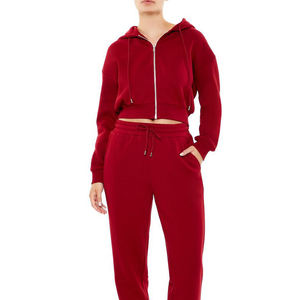 2025 personnalisé femmes pleine fermeture éclair haut court à capuche décontracté poids lourd coton pull fermeture éclair sweats à capuche pour les femmes - Product Image 3