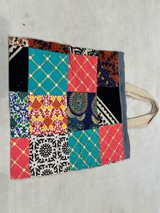 Wholesale Price Bohemian Style Women's Jhola Bag Fashionable Open Cotton Two Custom Size Patchwork Leather Shoulder Purse - Product Image 6