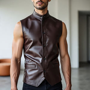 Gilet de motard sans manches en cuir véritable et laine pour homme avec fermeture éclair – Vêtement d'extérieur streetwear de haute qualité pour moto - Product Image 1