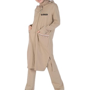Nuevo Conjunto de Dos Piezas de Chándal Islámico Modesto para Mujer, con Capucha y Bolsillos, con Cremallera Larga, Transpirable, Servicio OEM Personalizado - Product Image 6