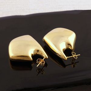 Haute qualité irrégulière grosse grande boucle d'oreille en laiton massif plaine métal femmes mode goutte boucle d'oreille 18k plaqué or géométrique boucle d'oreille - Product Image 5