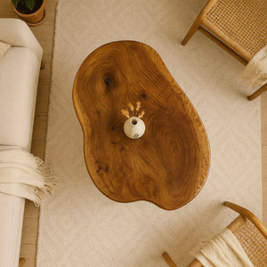 Table basse moderne en bois de Sua à bord naturel, durable, avec dalle solide pour salon, hôtel, salon ou villa - Product Image 4