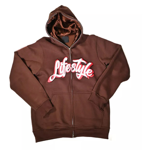 Sweats à capuche zippés de qualité supérieure en polaire doublée de satin à manches longues avec fermeture éclair Logo imprimé bouffant personnalisé Sports élégants 100% coton pour l'hiver - Product Image 1