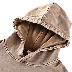 100% algodón Vintage French Terry Acid Wash Sudadera con capucha desgastada 420 Gsm Sin cuerdas Sudadera con capucha personalizada de gran tamaño para hombres - Product Image 5