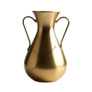 Elegante florero de metal curvilíneo dorado con asas lisas Acento de decoración clásica para el hogar, la oficina o la configuración de eventos - Product Image 1