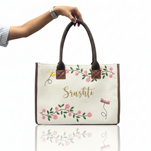 Twin Petal <b>Large</b> Tote <b>Bag</b> Open Zipper Closure <b>Canvas</b> Cotton Solid Color Embroidery <b>Large</b> Capacity Market Shopping Tote <b>Bag</b> - Product Image 5
