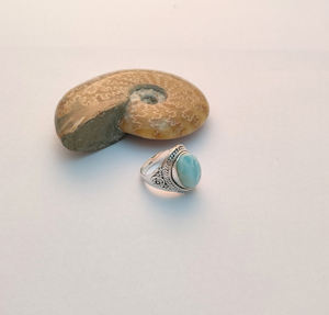 Anillo de bodas de plata de ley 925 más vendido, forma ovalada, ajuste de bisel de piedras preciosas Larimar para compromiso, regalo de aniversario para - Product Image 2