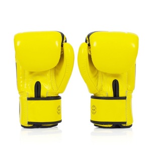 นวมชกมวย Fairtex คุณภาพสูง สีเหลือง หนังแท้ น้ำหนักเบา กันน้ำ แบบผูกเชือก สำหรับฝึกซ้อมและต่อยมวยไทย - Product Image 2