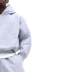 Ensemble survêtement molletonné gris nuage pour homme, sweat-shirt à capuche décontracté et pantalon de jogging ample, streetwear d'hiver - Product Image 2