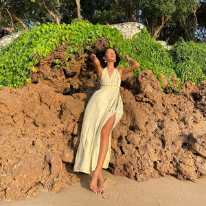 Vestido largo tejido hasta el suelo con estampado Floral Tie Dye para mujer, hermosa ropa de playa, gitana, sin espalda, Sexy, de verano, bohemio, informal, con mangas - Product Image 1