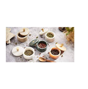 Bol à sel en marbre Ensemble de pots d'assaisonnement Boîte d'assaisonnement de cuisine Poivrière et salière ménagère avec couvercle en bois - Product Image 6