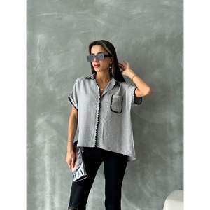 Chemises en lin gris à points de chanoine pour femmes Topshow – Vente en gros de chemisiers et de chemises - Product Image 4