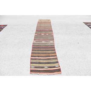 Vintage Turkish Rug, 2.2x12.6 ft <b>Runner</b> Rug, Brown <b>Red</b> Oriental Rug - Product Image 1