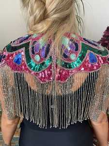 Belle cape burlesque élégante avec brins perlés et paillettes tenue de club festif attache le cou pour les festivals et les fêtes - Product Image 6