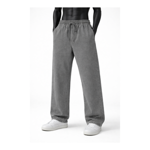 Pantalones deportivos grises personalizados para hombre, cintura elástica con cordón, corte holgado, pierna recta, pantalones de descanso. - Product Image 1