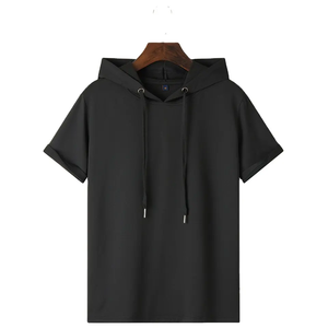 2023 hommes été Collection Hip Hop Streetwear à manches courtes à capuche T-Shirt 100% coton popeline tissu grande taille vêtements de mode - Product Image 1