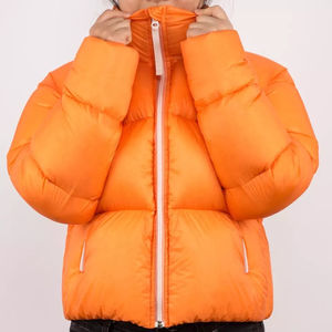 แจ็กเก็ตแบบพองเพื่อให้ความอบอุ่นในฤดูหนาวของผู้หญิงเสื้อโค้ทไนลอนระบายอากาศได้มีซิปปิดพิมพ์ลายเสื้อครอปสไตล์ผู้หญิง - Product Image 5