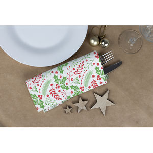 Serviettes en papier blanches 40x40cm à motif Muerdago vert, ultra douces, 300 pièces, B2B - Product Image 1