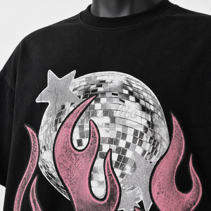Camiseta Gráfica Extra Grande Personalizada, Estilo Vintage, Algodón Lavado, Streetwear, Estampado de Llamas, Moda Hip Hop, Fabricante OEM ODM - Product Image 6