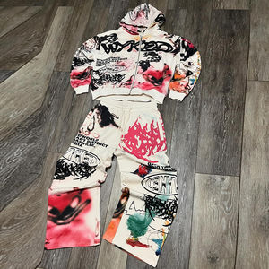 Sudaderas con capucha y pantalones de chándal informales transpirables personalizados para hombre, conjunto de chándal liso de punto de contraste, chándal deportivo de algodón - Product Image 2