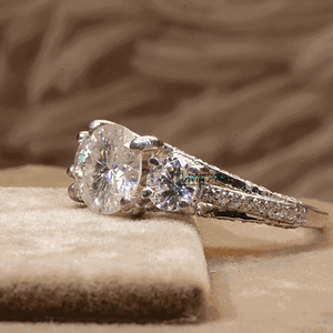 Round Cut Lab Grown Diamond 3 Stone with Accent Engagement <b>Ring</b> in 14K Rose Gold & Silver Prong <b>Set</b> Cute Style for <b>Women</b> - Product Image 2