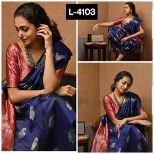 Vêtements ethniques pour femmes indiennes et pakistanaises Saree en soie Banarasi magnifiquement tissé avec chemisier assorti doux et fantaisie - Product Image 5