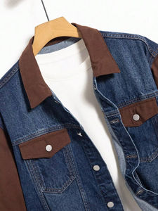 Chaqueta vaquera para hombre, Mangas de pana, Patchwork, corte vaquero Vintage, Chaquetas vaqueras clásicas de camionero para motocicleta - Product Image 3